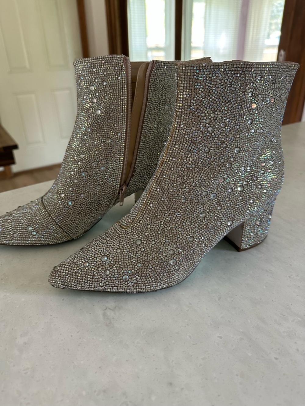Betsey Johnson Iridescent Crystal Embellished Silver Ankle Kyla Bootie -Size 9 - Picture 2 of 7